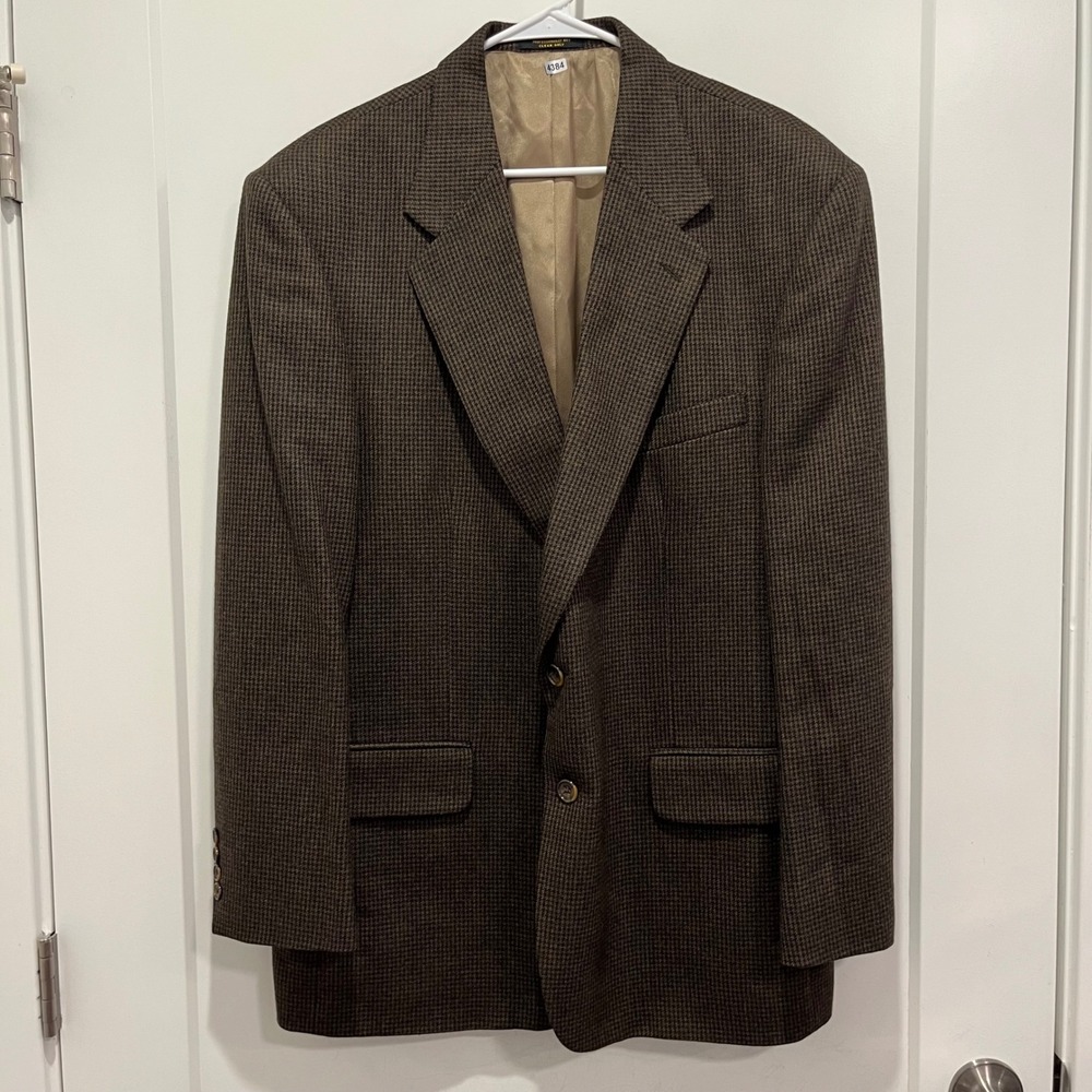 Oscar de la Renta Mens Sport Coat 46R Brown Houndstooth 100% Wool Blazer 5447